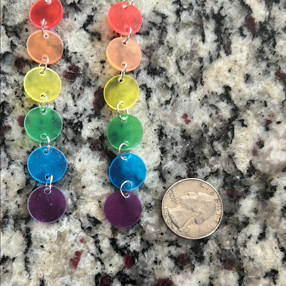 New Rainbow Circle Dangle Earrings - Picture 2 of 4